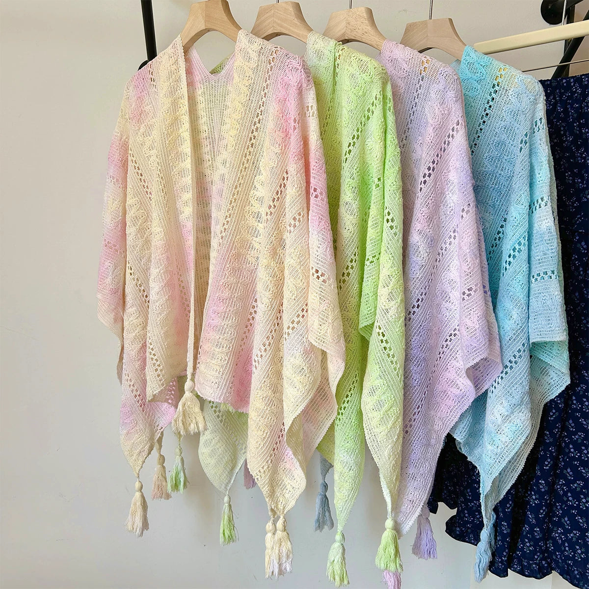 Women's Knitted Hollow Out Ethnic Style Poncho Shawl for Spring/Summer