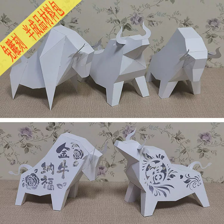 DIY Ox Year Zodiac 3D Papercraft Model Kit for Kids - Bull Paper Sculpture Ornament
