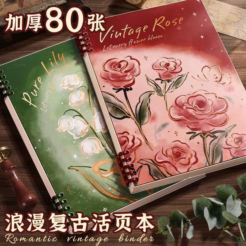 Floral B5/A5 Refillable Notebook with Detachable Pages, Thickened Blank/Grid/Word Paper