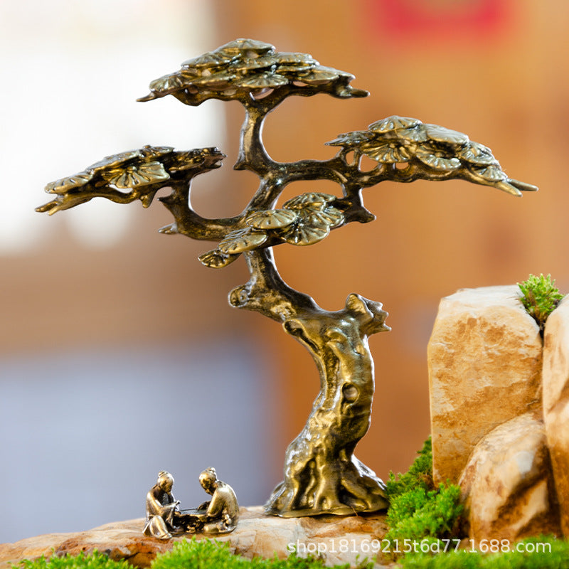 Miniature Landscape Ornament with Welcoming Pine, Lion Boat, and Fish Tank for Ecological Potted Plants