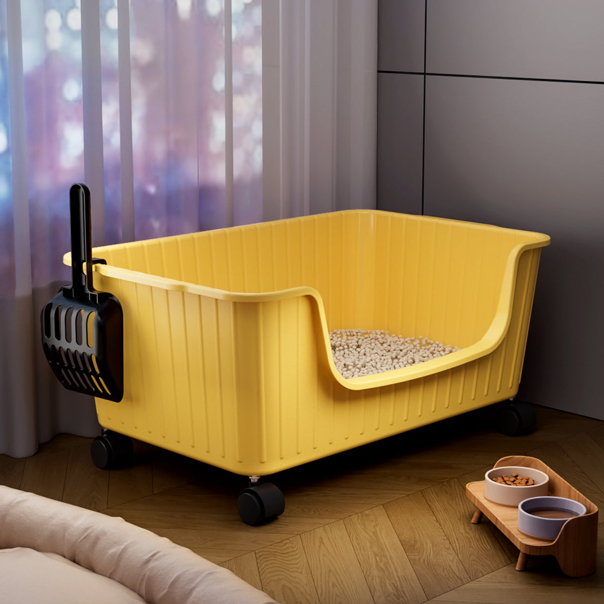Large Open Top Cat Litter Box with Anti-Splash Design