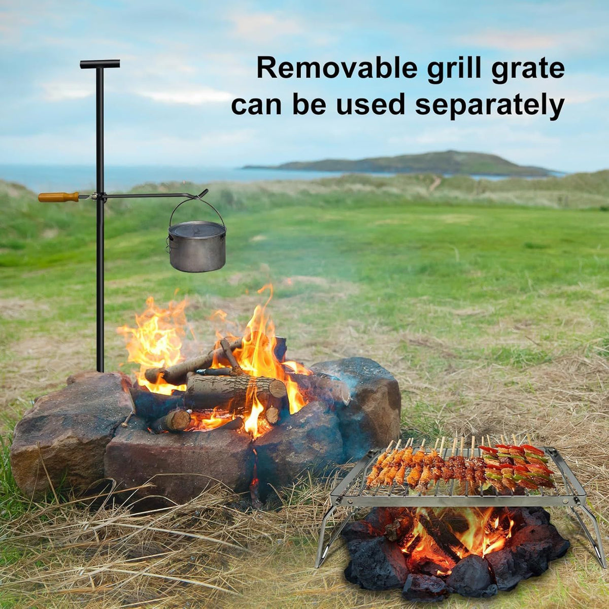Foldable Stainless Steel Camping Fire Pit Grill with Griddle for Patio and Outdoor Cooking
