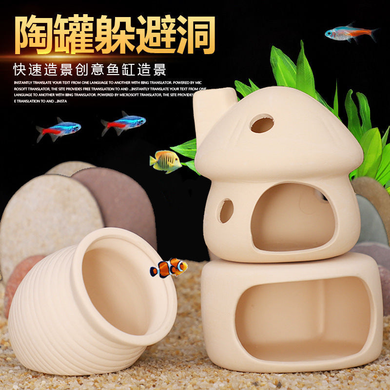 Ceramic Aquarium Hideaway Decoration for Small Fish and Shrimp Breeding