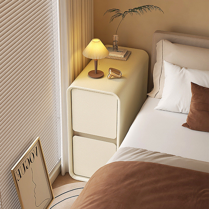 Cream Style Bedside Table, Small Mini Ultra-Narrow Luxurious Wood Bedside Cabinet
