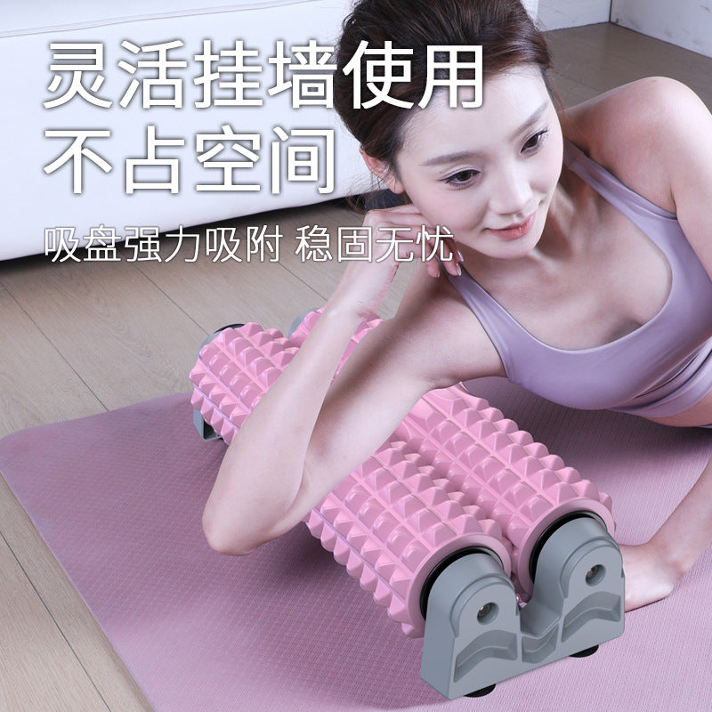 Dual-Row Suction Cup Foam Roller with Stand for Yoga and Muscle Massage