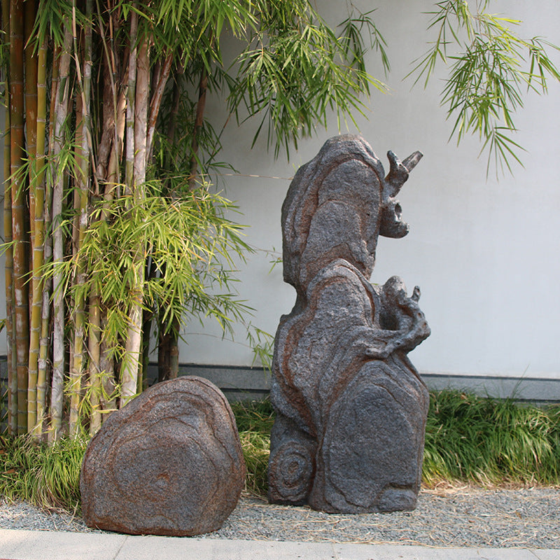 Outdoor Chinese Retro Rusty Stone Garden Landscape Ornament Artificial Rock Decor