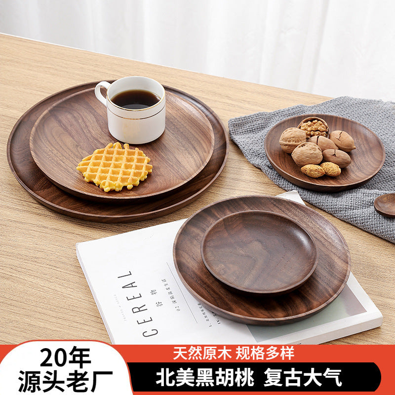 North American Black Walnut Wood Serving Tray Round Fruit Plate