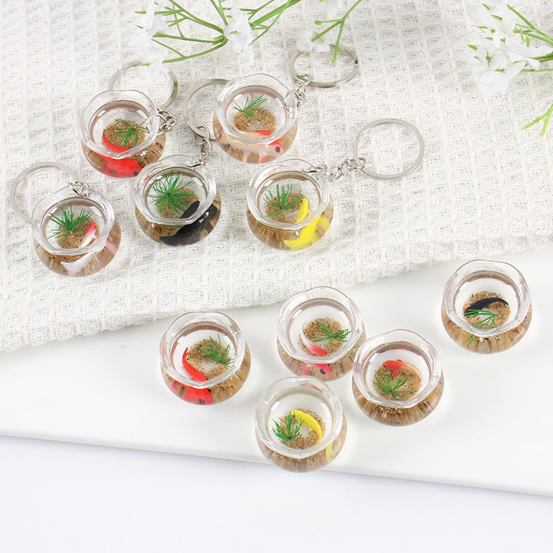 Miniature Sand Aquarium Keychain with Koi Fish Model - Realistic Simulation Fish Tank Pendant for Photography Props and Decor