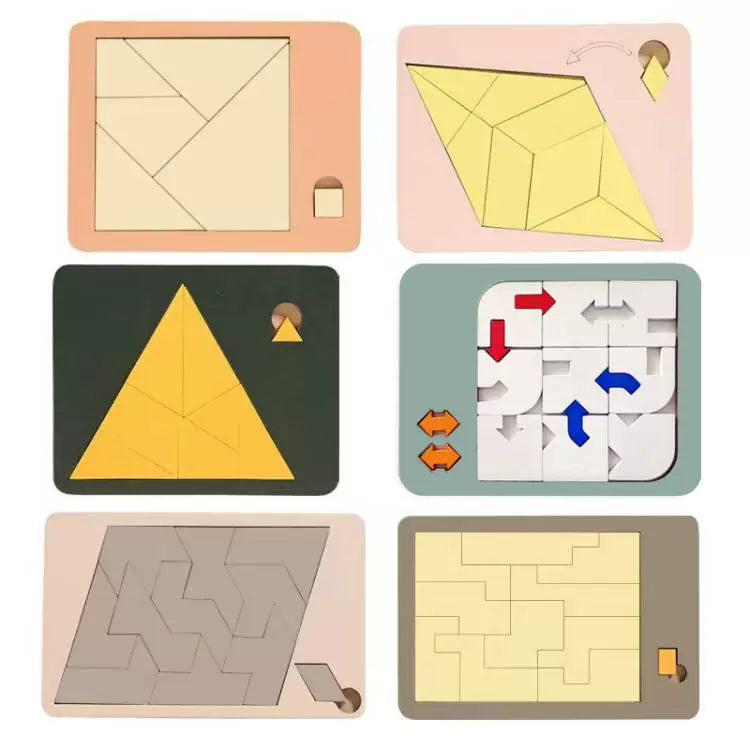 Wooden Geometric Shape Puzzle for Kids, Educational Tangram Toy