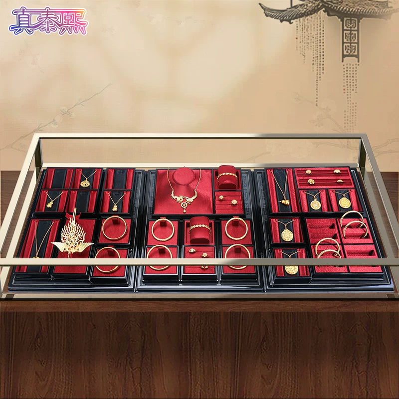 Chinese Style Lacquer & Silk Jewelry Display Trays for Necklaces, Bracelets, Earrings