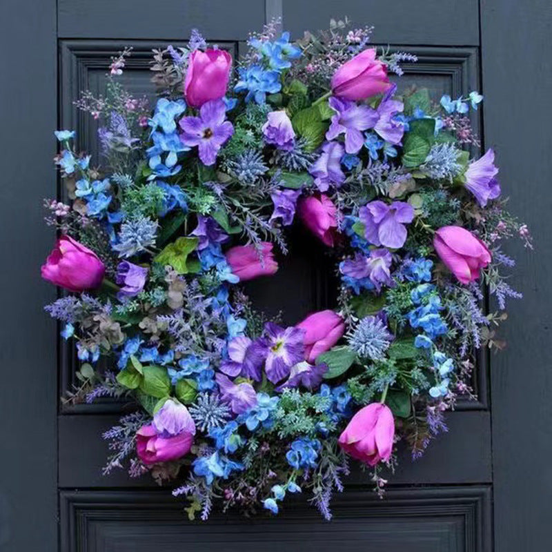 Tulip Lavender Two-Tone Wreath Artificial Home Decor Door Wall Hanging Festival Ornament