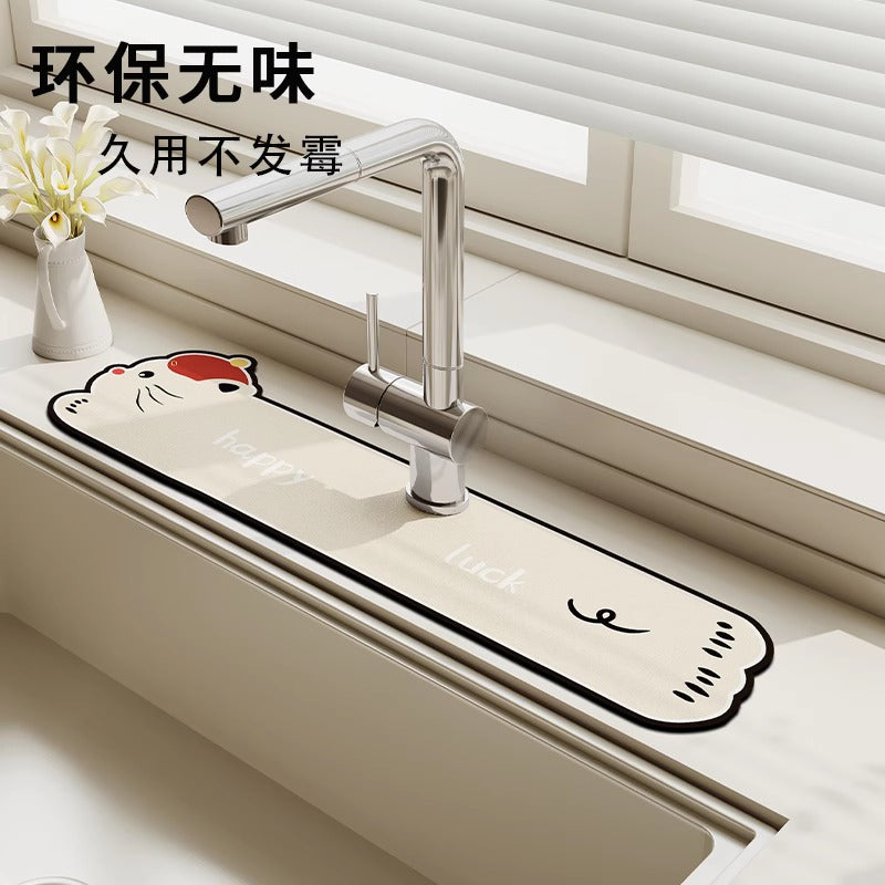 Cartoon Diatomaceous Earth Faucet Absorbent Mat for Kitchen and Bathroom Countertops