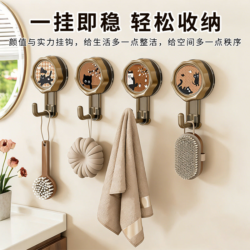 Retro Cute Cat Wall Hooks Key Holder No-Drill Entryway Organizer Shelf