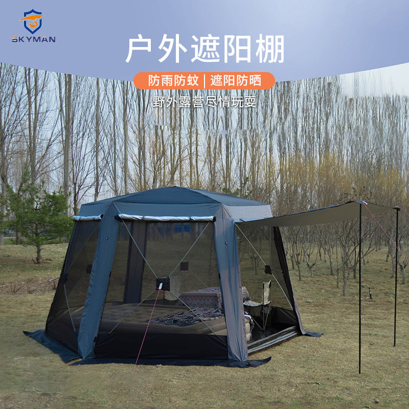 Automatic Pop-Up Hexagonal Camping Tent for 5-8 People, Outdoor Folding Yurt Style