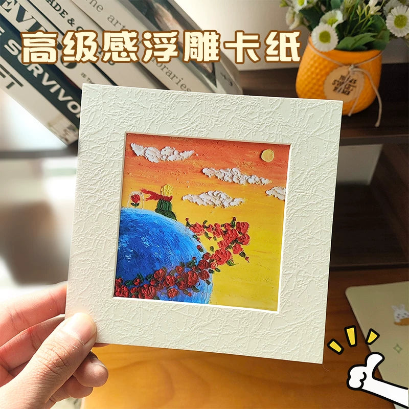 Embossed Cardboard Photo Frame with Stand for Square Artworks and Oil Paintings, Double-Sided Display