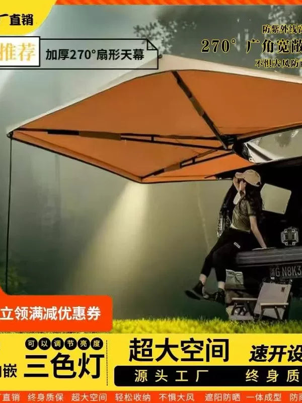270-Degree Vehicle Awning with Aluminum Shell for Car Rooftop Side Mount