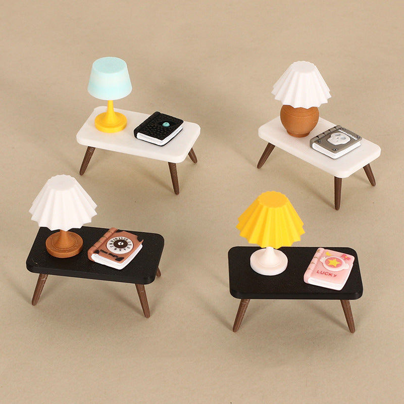 Dollhouse Miniature Table Lamp Book Model Scene Ornament Set