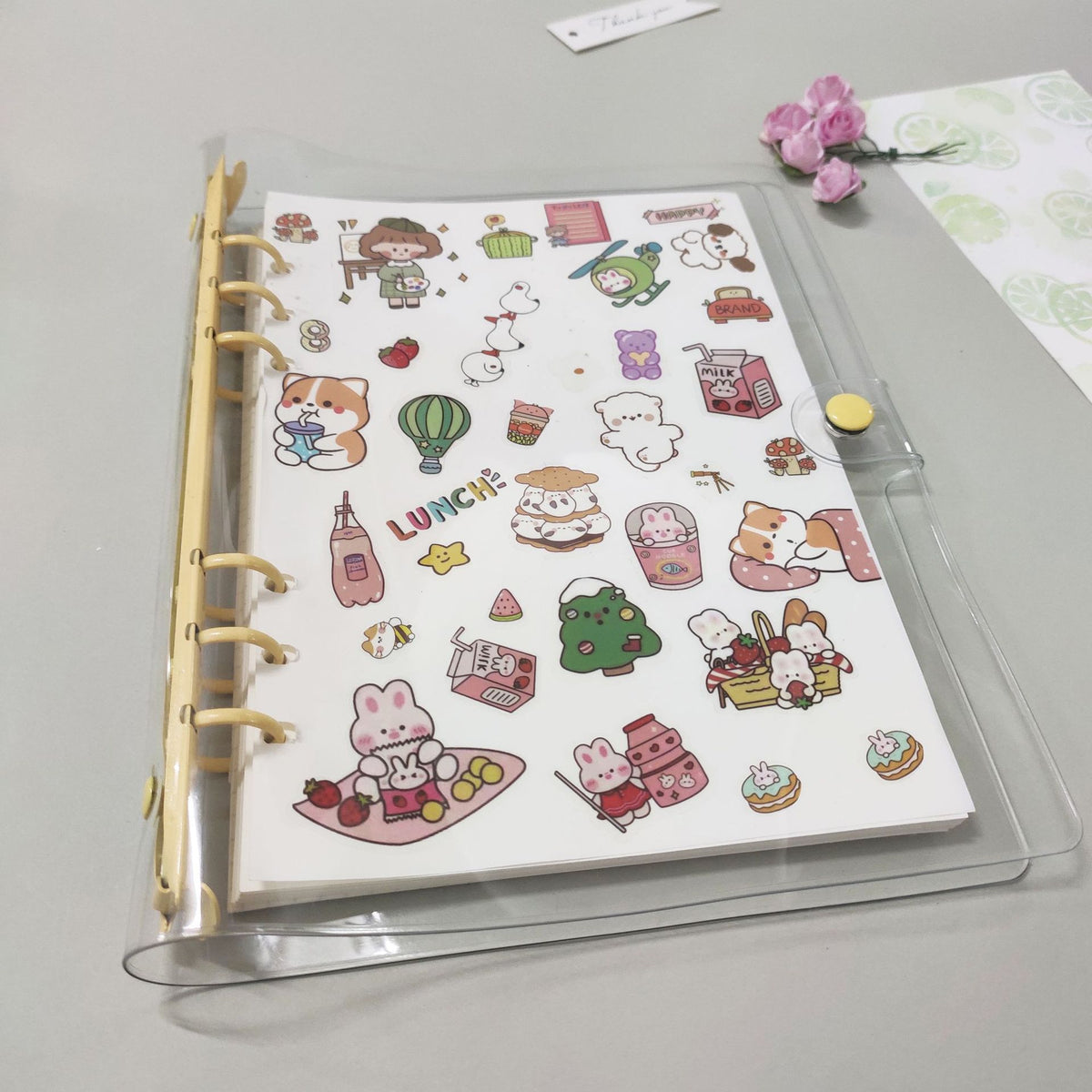 Colorful PVC Transparent Loose-Leaf Notebook Cover with Buckle Closure for A5/A6/A7 Inserts