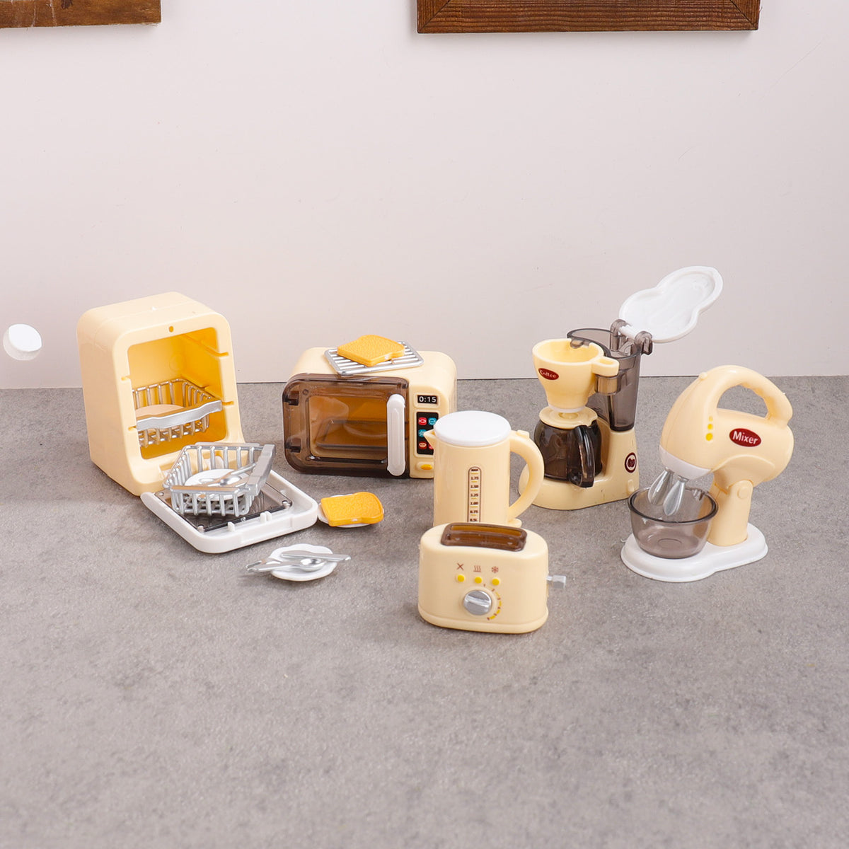 Miniature Pretend Play Kitchen Appliance Set for Kids - Coffee Maker, Toaster, Oven
