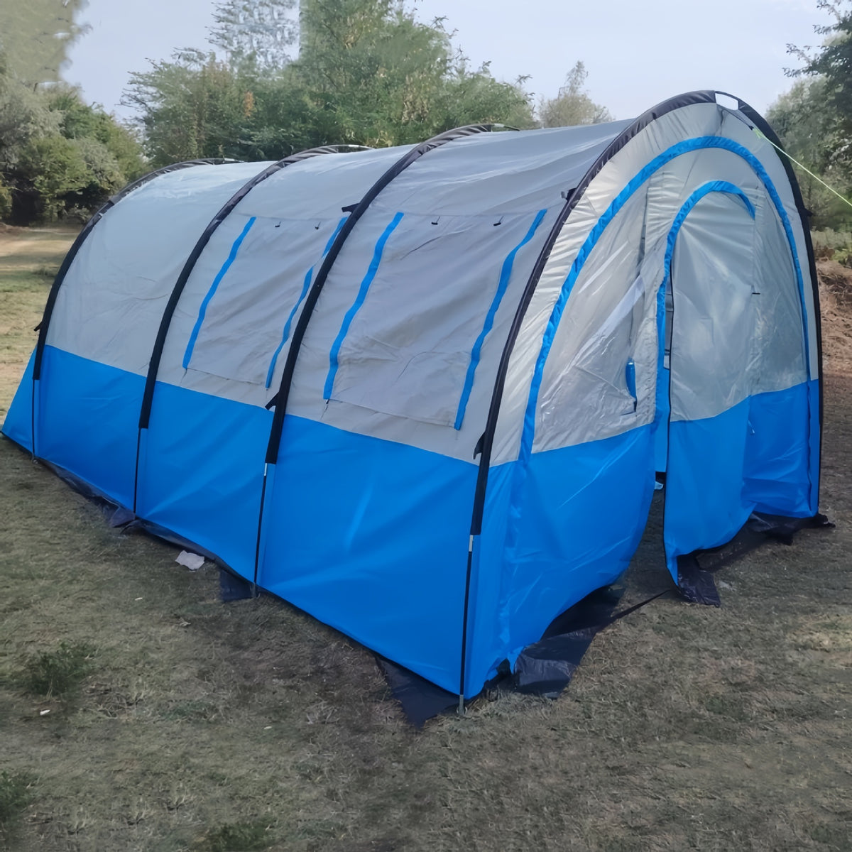 Large Double-Layer Tunnel Tent for 5-8 Person Outdoor Camping and RV Travel, Rainproof Windproof