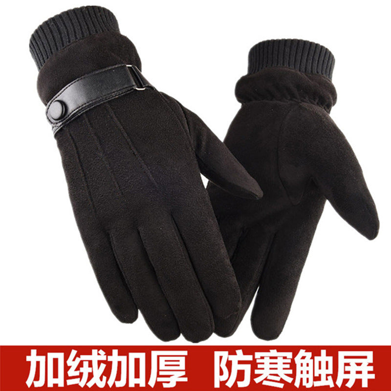 Men's Suede Winter Gloves for Driving Cycling, Warm Fleece Lined Windproof Touchscreen Full Finger Gloves