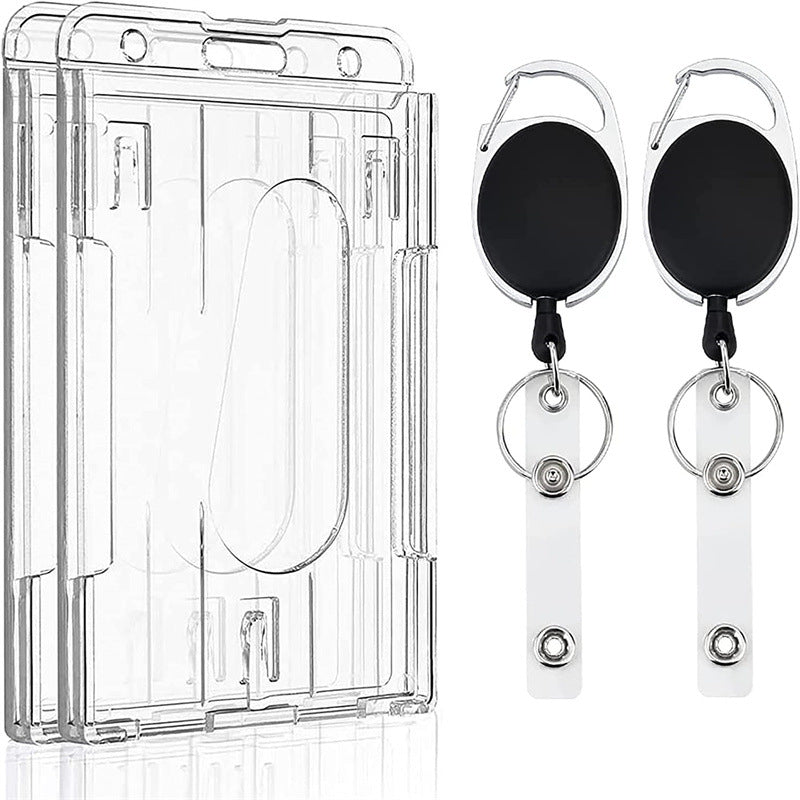 Retractable Badge Reel with Clear Hard Card Holder and Thumb Slot