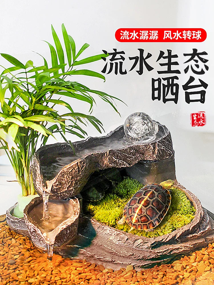 Turtle Basking Platform with Hiding Cave and Climbing Ramp for Reptile Tanks