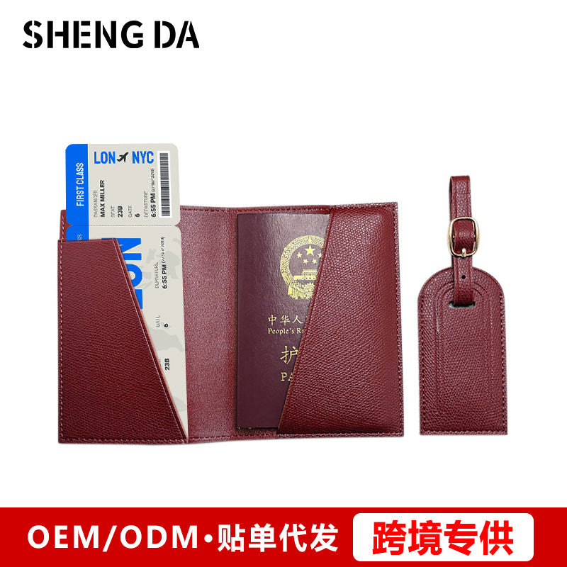 PU Leather Travel Passport Holder & Boarding Pass Wallet with Luggage Tag