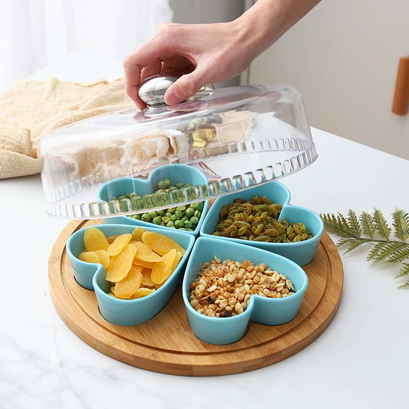 Creative Ceramic Heart-Shaped Divided Snack Plate with Lid for Home Living Room Afternoon Tea