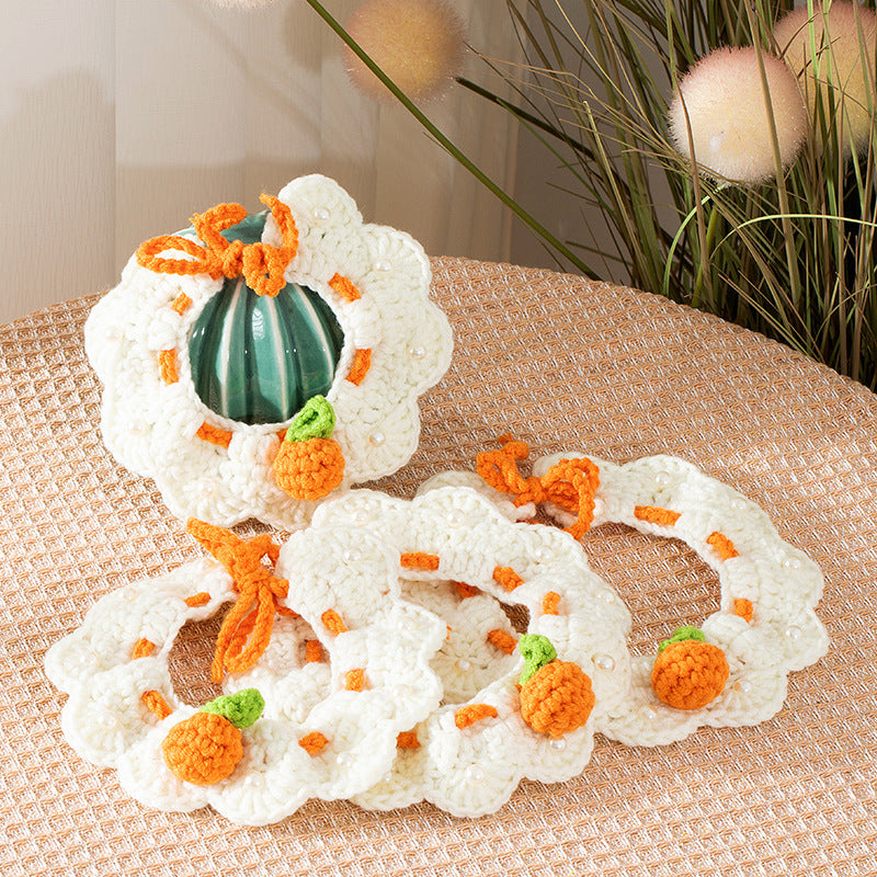 Hand-Knitted Pet Collar Scarf for Cats and Small Dogs, Adjustable Crochet Neckwear