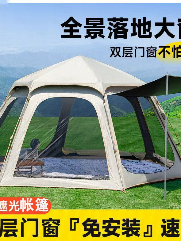 Automatic Pop-Up Hexagonal Camping Tent with Integrated Canopy for Outdoor Activities