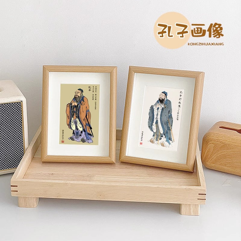 Confucius Portrait Picture Frame for Desk Decor, Inspirational Study Room Ornament