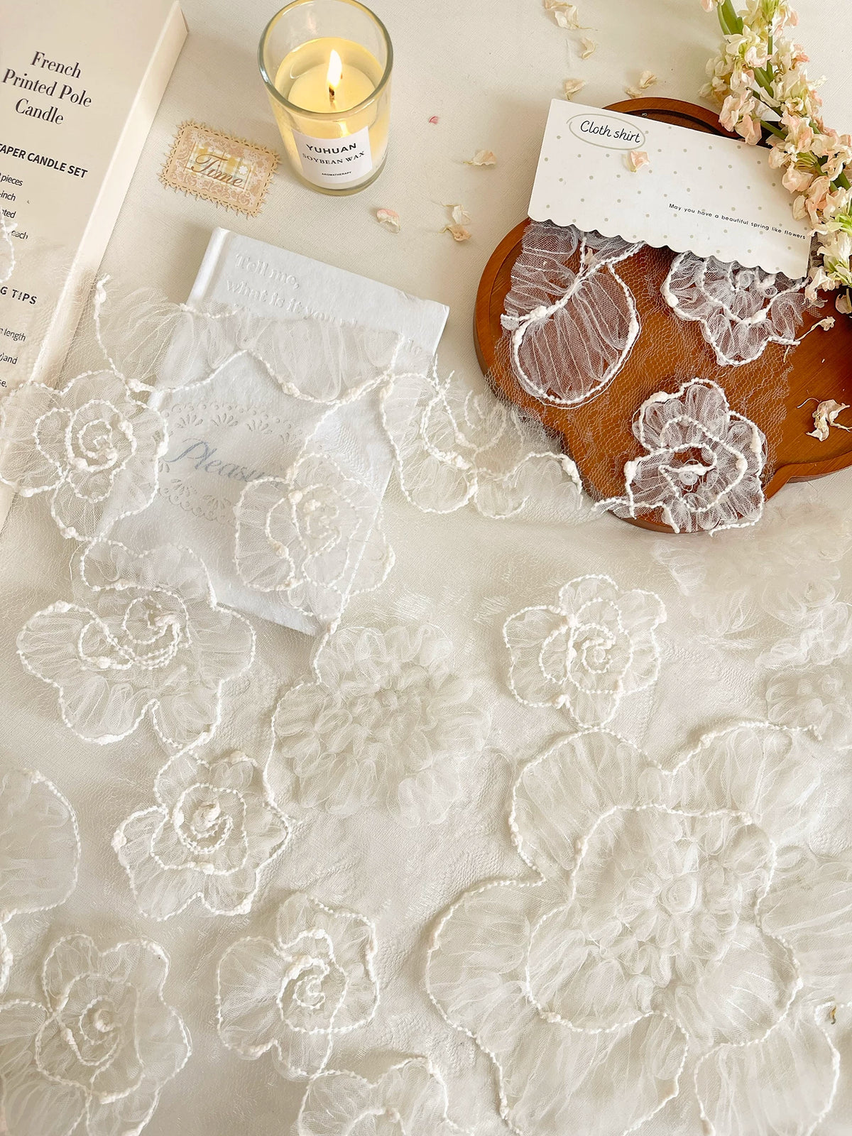 Floral Textured Mesh Lace Fabric for DIY Apparel and Wedding Dresses