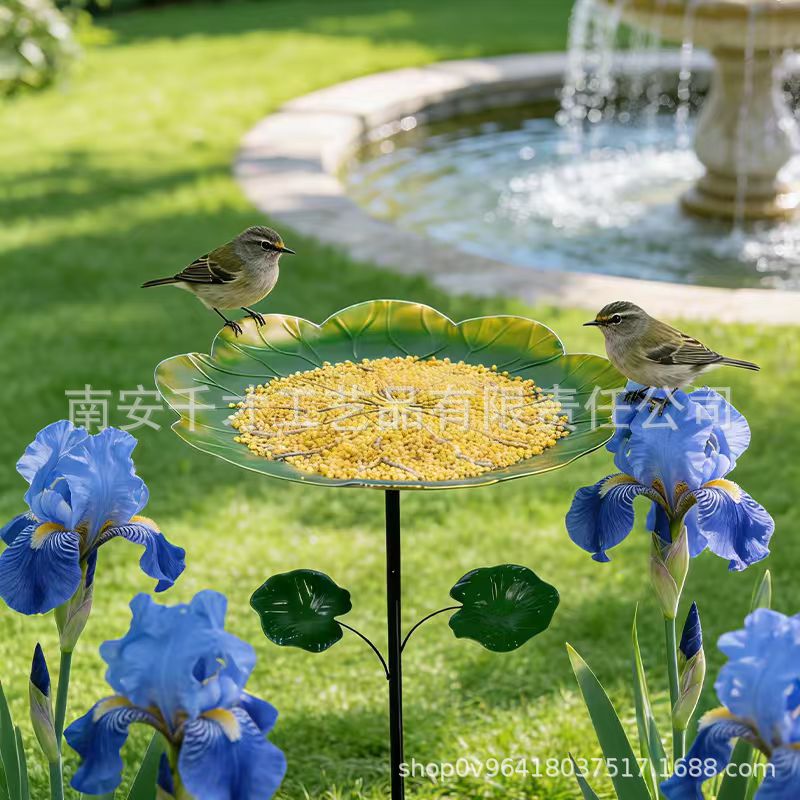 Metal Flower Bird Feeder Bath for Outdoor Garden Decoration