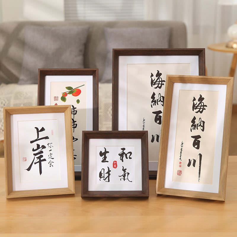 Wooden Photo Frame A4 6/7/8 Inch Tabletop Wall Mount Display Calligraphy Art Picture Frame