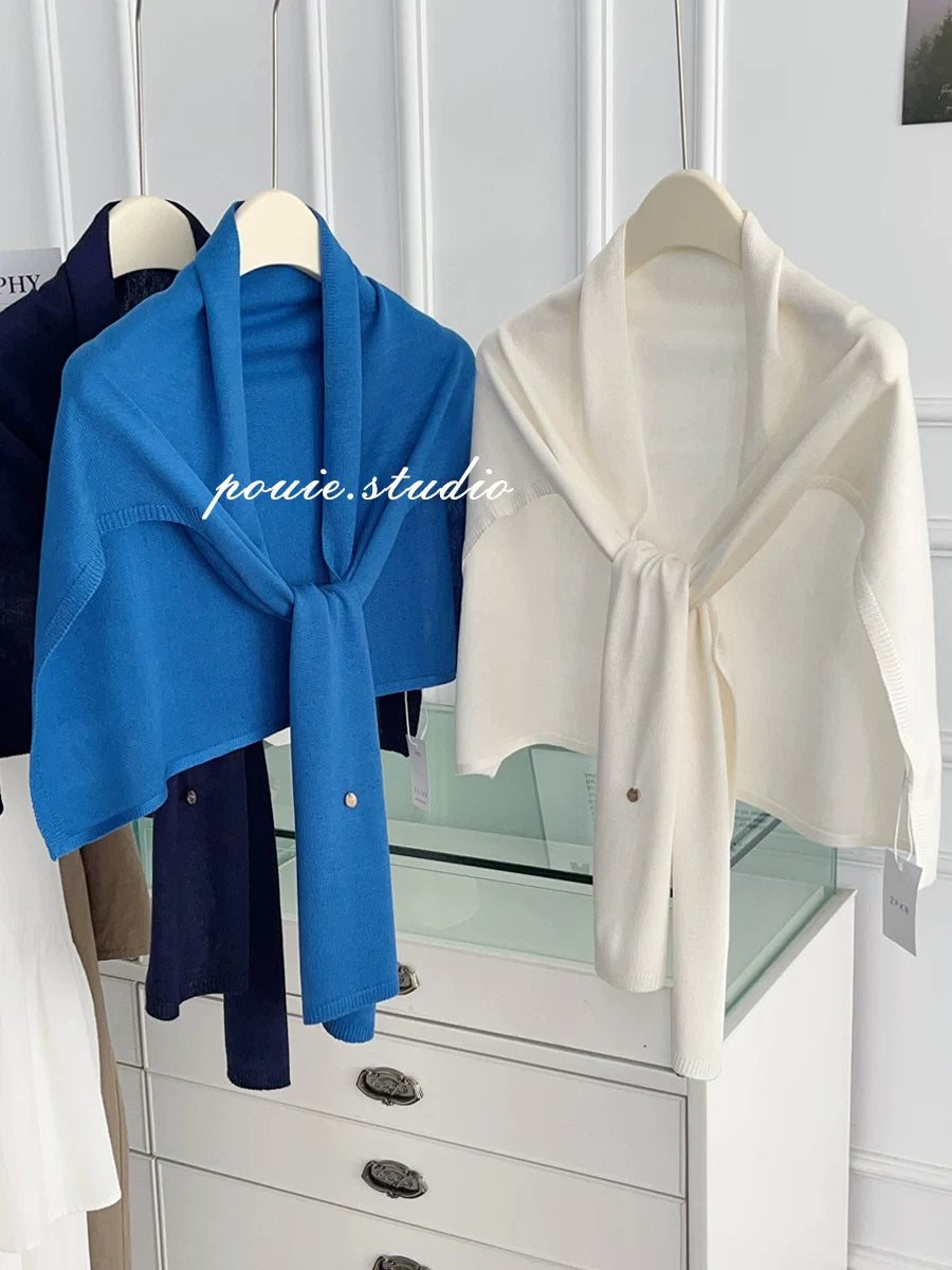 Soft Knit Shawl Wrap Plus Size Spring Autumn Commuter Neck Scarf Cape Simple Solid Color High-End Neck Warmer