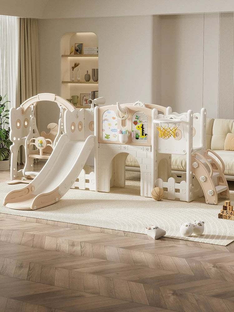 Babysoku Cat-Themed Indoor Kids Slide and Swing Set with Climbing Frame for Ages 3-10