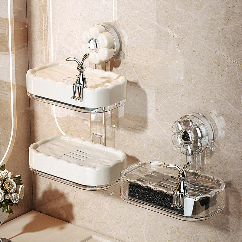 Suction Cup Soap Dish Wall Mounted Drainable Bathroom Storage Organizer