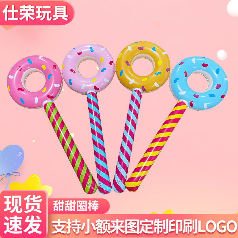 Inflatable Donut Lollipop Stick Toy for Kids, PVC Party Prop