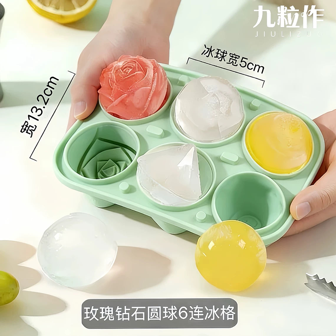 Large 9-Cavity Silicone Ice Cube Tray for Coffee and Rose Ice Balls, Food-Grade Freezer Mold