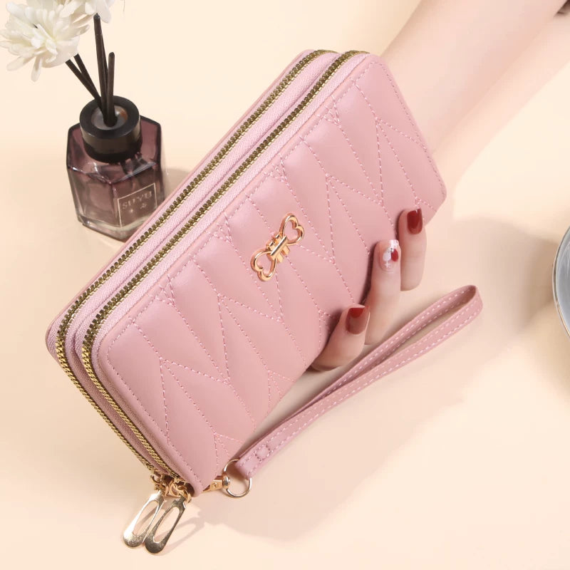 ENDAYCON Women's Double Zipper Long Wallet with Phone Pouch and Large Capacity