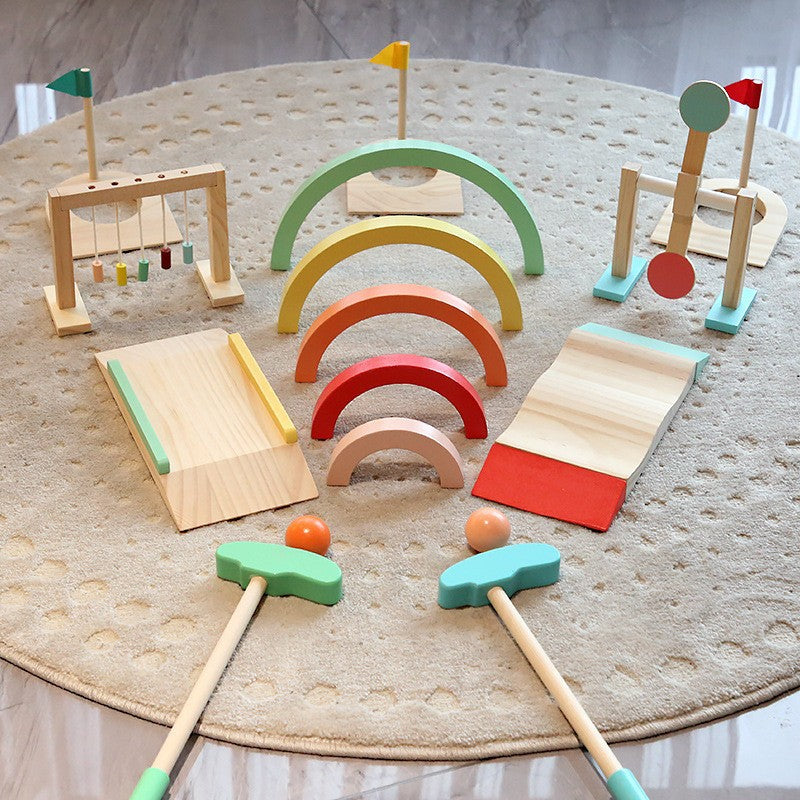 Kids Rainbow Simulation Golf Balance Training Game Set Indoor Outdoor Sports Wooden Toy