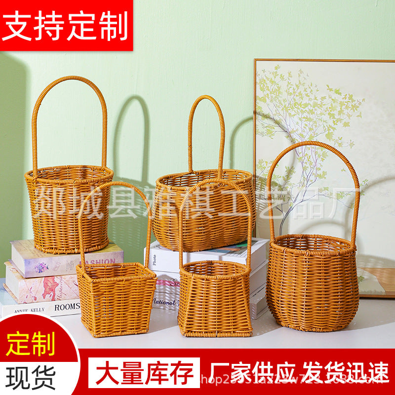 Handwoven Rattan-Style Storage Basket for Home Decor and Gardening