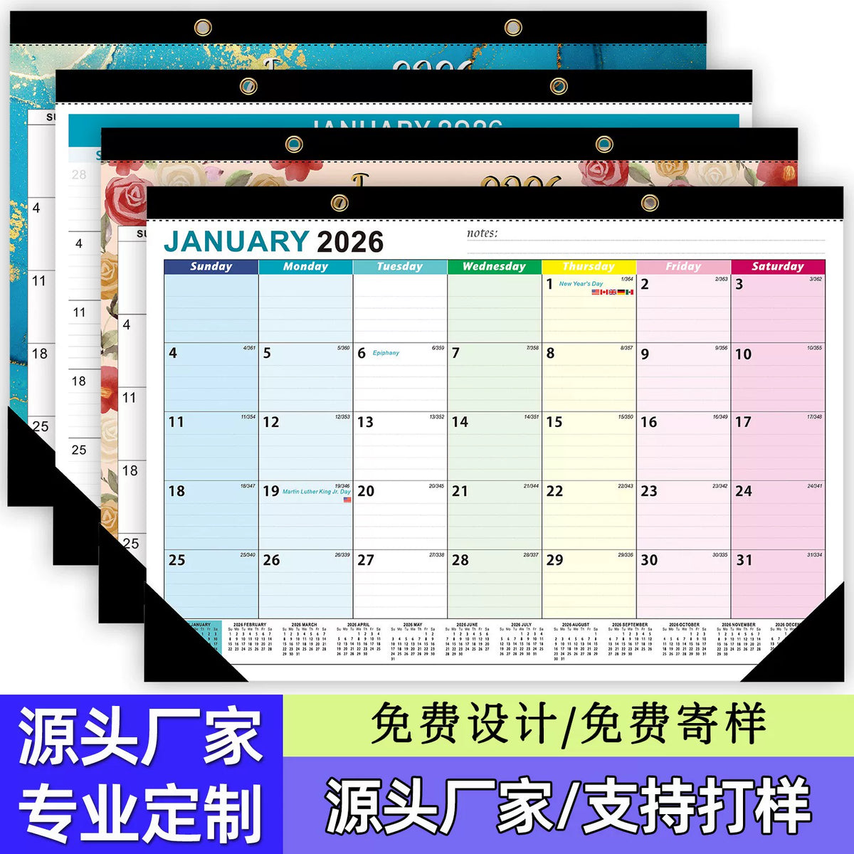 2026-2027 Desktop Calendar with International Holidays and Planner