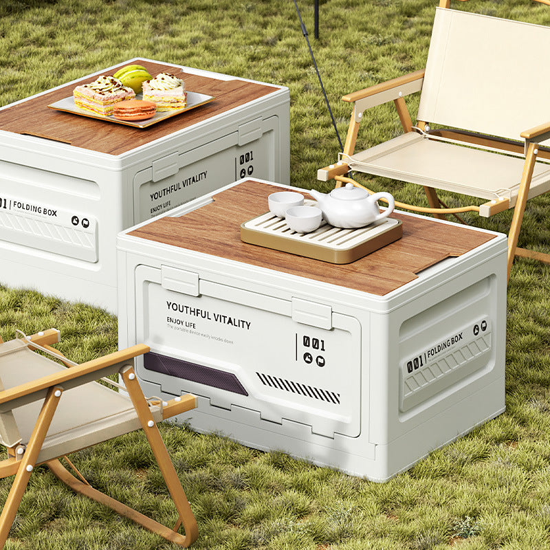 Foldable Outdoor Camping Storage Box with Wood Lid for Car Trunk Organization