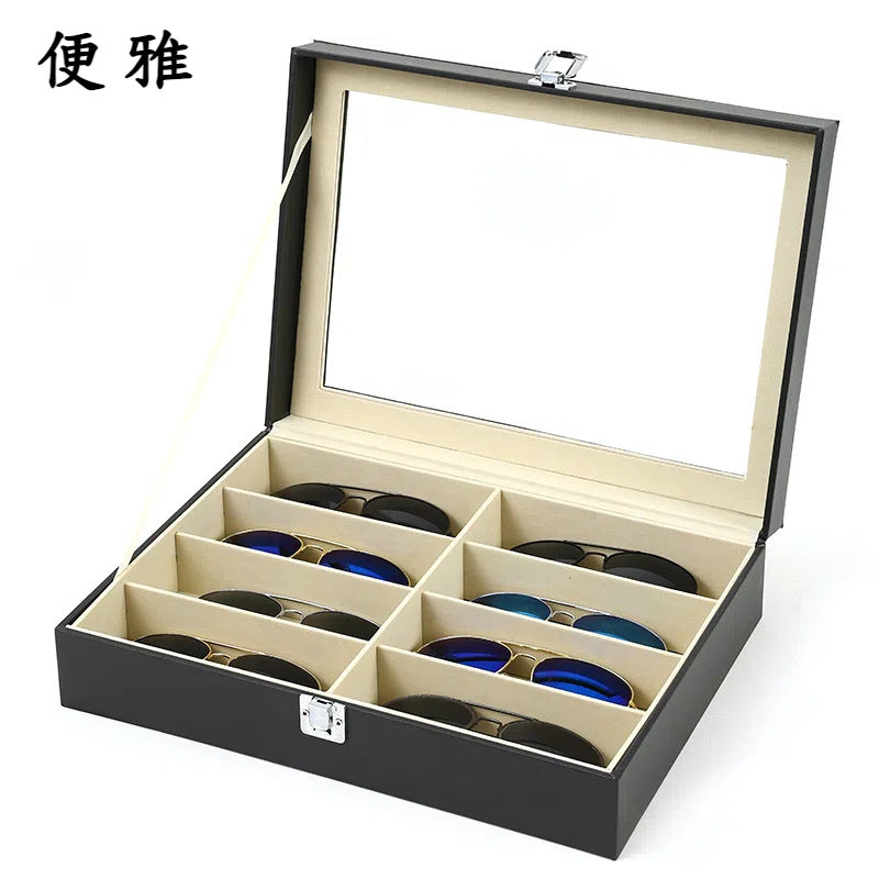 8-Slot PU Leather Eyeglasses and Sunglasses Storage Organizer Case