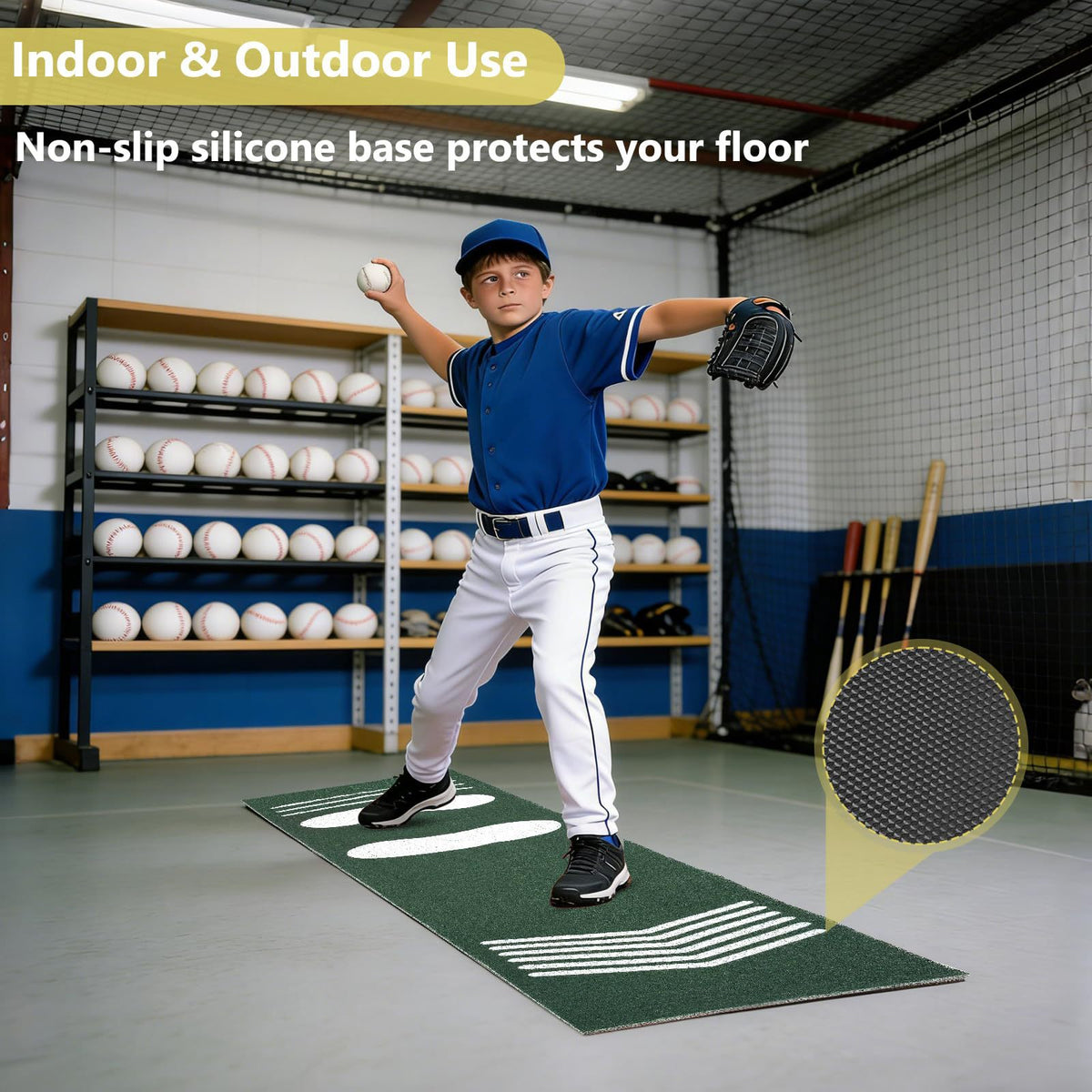 Baseball Softball Batting Stance Training Mat with Loop Pile Surface, Durable & Easy Clean