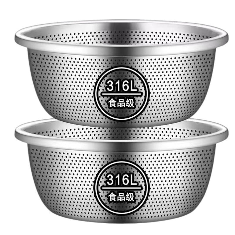 Metal Colander, Stainless Steel Drain Basket for Fruits, Vegetables, & Pasta, Food Grade Kitchen Strainer, Silver, Cartoon Design