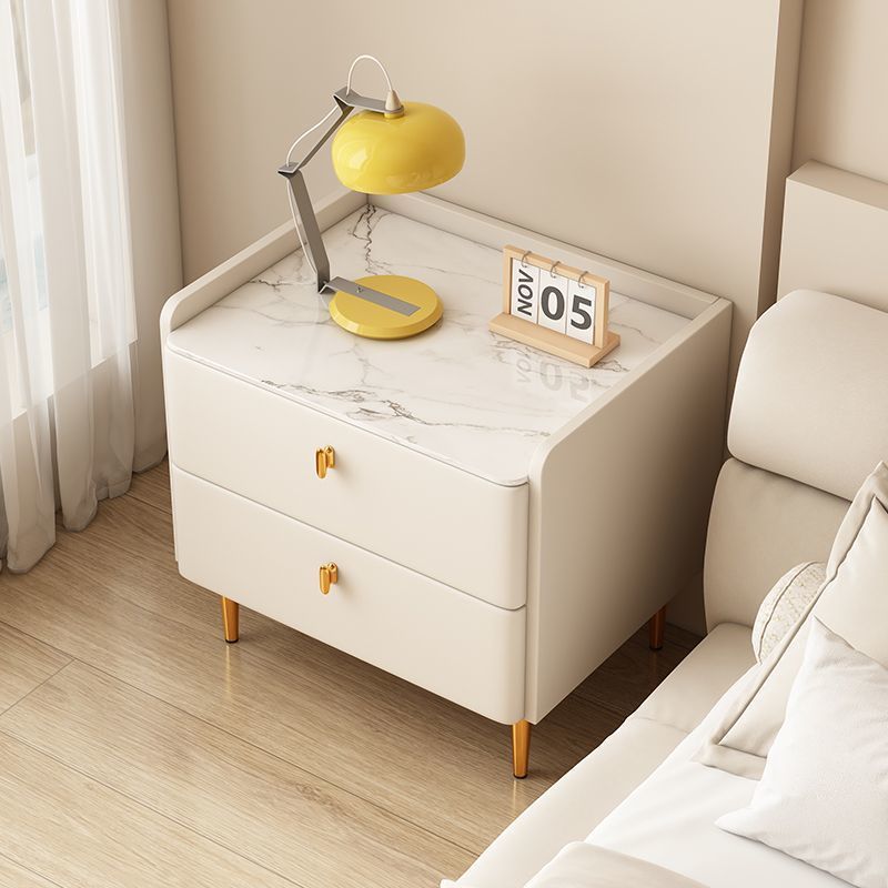 Nightstand with 3 Drawers, Modern Italian Style Bedside Table, Solid Wood Frame with Rock Board Top, Fully Assembled Storage Cabinet