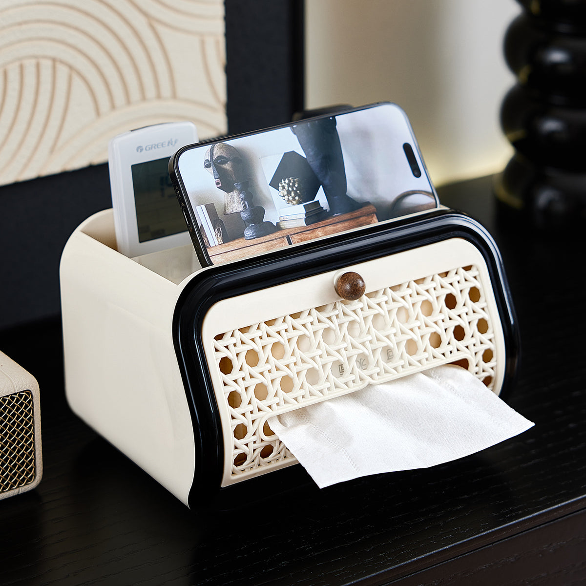 Vintage-Style Desktop Tissue Box, Luxury Home Multi-Function Large-Capacity Napkin Storage Box for Bedroom and Living Room